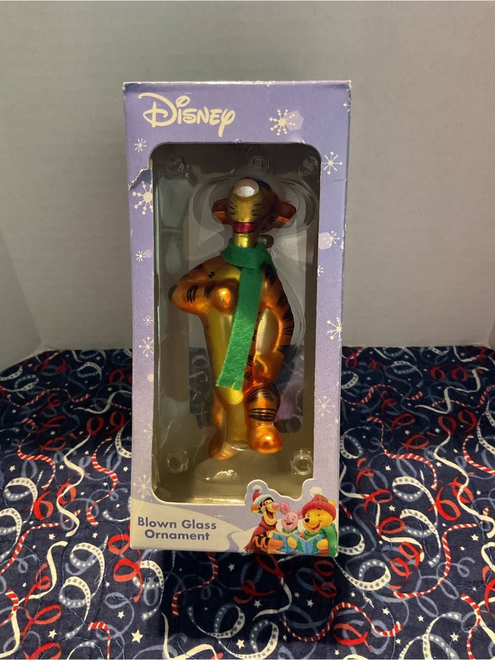 Disney Tigger Glass Ornament - Orange with Green Scarf